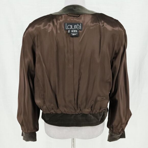 Laurel Escada Jacket Womens 6 Green Velour Lined Applique Shoulder Pads Vintage - Picture 14 of 16